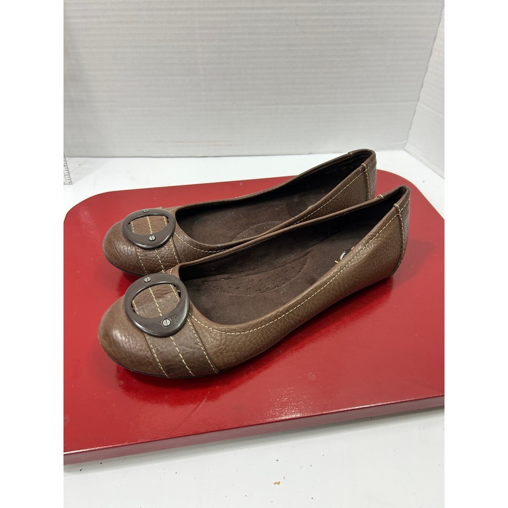 Dr Scholls Franca Ballet Flats 9M Brown Pebbled Buckle Comfort Slip On Shoes
